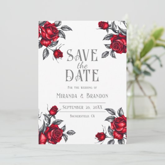 Elegante Roos Bloemen bruiloft Save the Date Kaart (Staand voorkant)