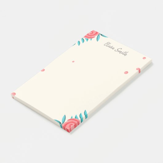 Elegante Roos Bloemen gepersonaliseerd Post-it® Notes (Schuin)