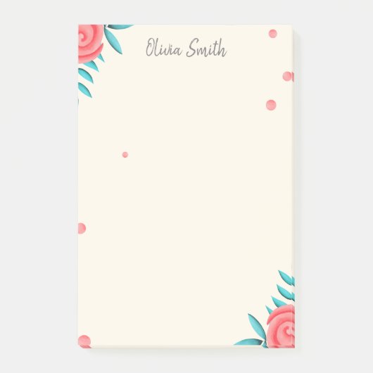 Elegante Roos Bloemen gepersonaliseerd Post-it® Notes (Voorkant)