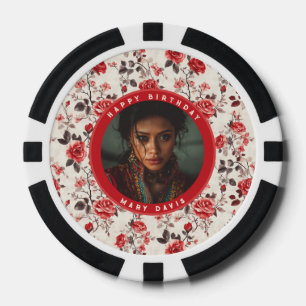 Elegante Roos Bloemige 40ste Verjaardag Poker Chips