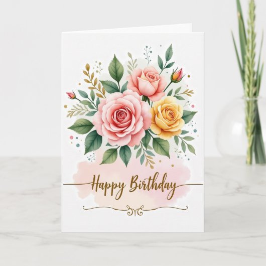 Elegante Roos Boeket Kaart (Voorkant)