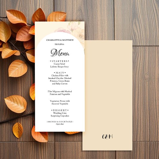 Elegante Roos Boho Bloemige Waterverf Menu