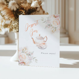 Elegante Roos Bruids Tea Party Dessert Bar Reclamebord Met Voetstuk