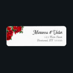 Elegante Roos bruiloft aangepaste retour adreslabe Etiket<br><div class="desc">Dit retouradreslabel van het Modern y Brillante collectie is voorzien van klassieke rode bloemen en een elegant script. Volledig aanpasbaar aan uw speciale dag.</div>
