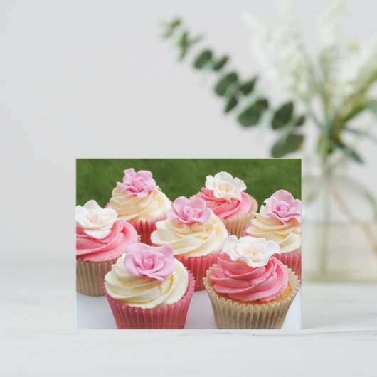 Elegante Roos bruiloft cupcakes Briefkaart (Staand voorkant)