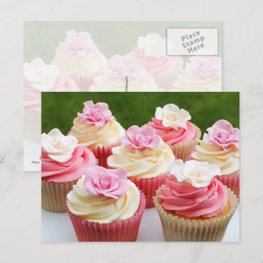 Elegante Roos bruiloft cupcakes Briefkaart (Voorkant / Achterkant)