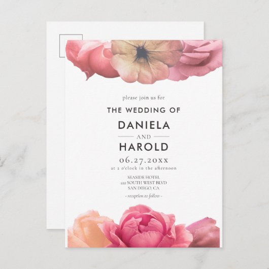 Elegante roos bruiloft uitnodiging (Voorkant / Achterkant)