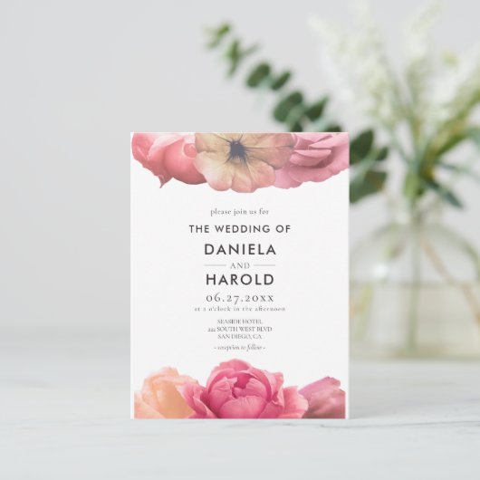 Elegante  roos bruiloft uitnodiging (Staand voorkant)