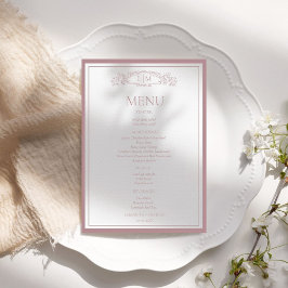 Elegante Roos Crest Botanische Monogram Huwelijk Menu