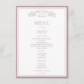 Elegante Roos Crest Botanische Monogram Huwelijk Menu (Voorkant)