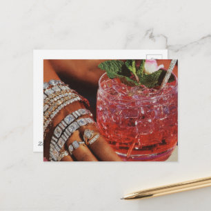 Elegante Roos Drink en Veel Juwelen Collage Briefkaart