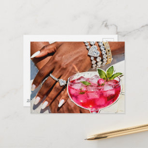 Elegante Roos Drink en Veel Juwelen Collage Briefkaart