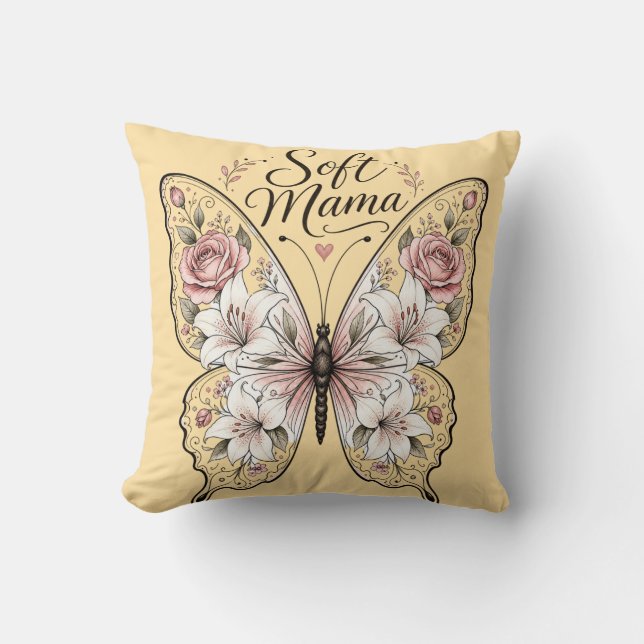 Elegante Roos en Lelie Vlinder "Soft Mama" Grafi Kussen (Voorkant)
