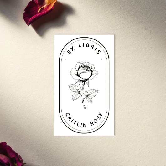 Elegante Roos Ex Libris Boekplaat Labels - Op Maat