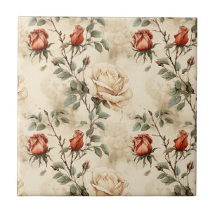Elegante  Roos Flower Beige Floral Naadloos Tegeltje