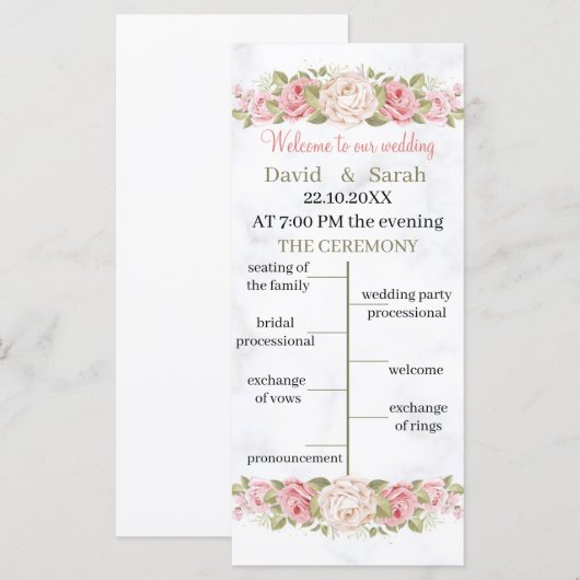 Elegante Roos Flower Custom Wedding Program Kaart (Voorkant / Achterkant)
