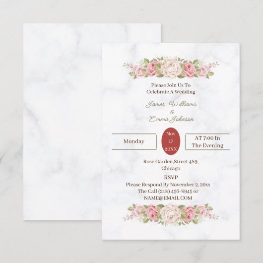 Elegante Roos Flower Gepersonaliseerd bruiloft Kaart (Voorkant / Achterkant)