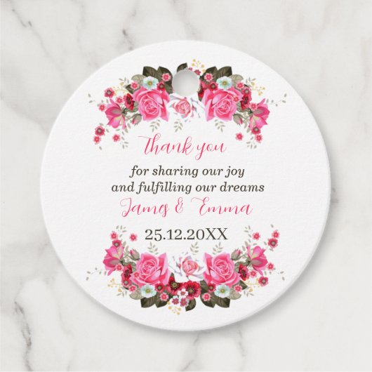 Elegante Roos Flower gepersonaliseerde bruiloft Bedankjes Labels (Voorkant)