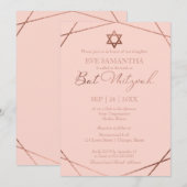 Elegante roos folie geometrische Bat Mitzvah uitno Kaart (Voorkant / Achterkant)
