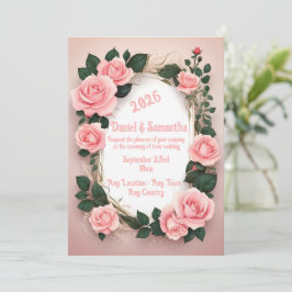 Elegante roos frame sjabloon trouw uitnodiging