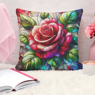 Elegante Roos Glas-in-lood Effect Kussen