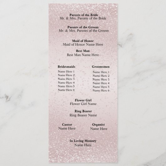 Elegante Roos Glitter - Programma Programmakaart (Achterkant)