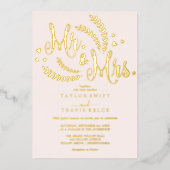 Elegante Roos Gold Foil Blush Wedding Folie Uitnodiging (Voorkant)