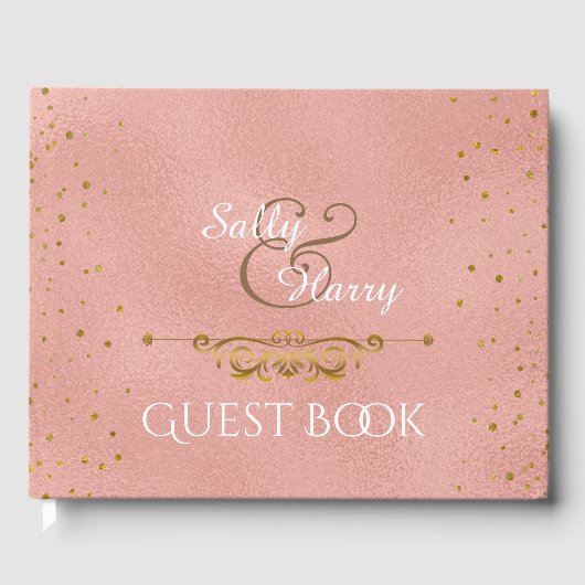 Elegante Roos Gold Foil Wedding Confetti Stippen Gastenboek (Voorkant)