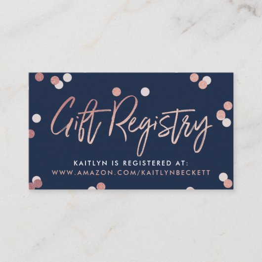 Elegante Roos Gold Folie Gift Registry Wedding Informatiekaartje (Voorkant)