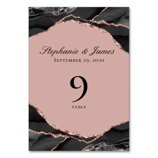 Elegante Roos Gold Folie Zwart Wit Agaat Wedding Kaart (Voorkant)