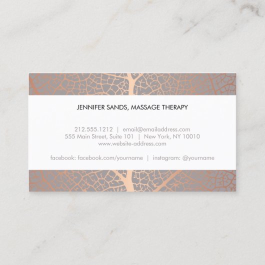 Elegante Roos Gold Leaf Tree Pattern Loyalty Kaart Visitekaartje (Achterkant)