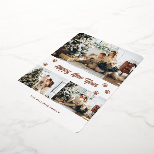 Elegante Roos Gold Paw Foto Gelukkig Nieuwjaar Folie Feestdagenkaart (Gedraaid)