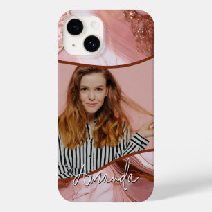 Elegante Roos Goud Marmer Glitter Foto Case-Mate iPhone 14 Hoesje