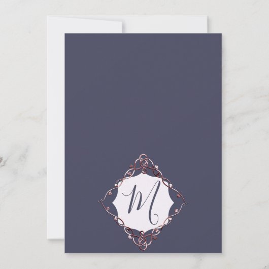 Elegante Roos Gouden Bladderachtige Vines Navy Blu Kaart (Achterkant)