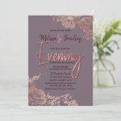Elegante Roos Gouden Bloemen Paarse Mauve Avond Kaart (Staand voorkant)