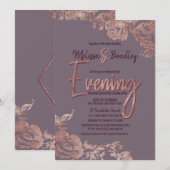 Elegante Roos Gouden Bloemen Paarse Mauve Avond Kaart (Voorkant / Achterkant)