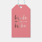 elegante roos gouden bruidribben bruiloft cadeaulabel (Voorkant)