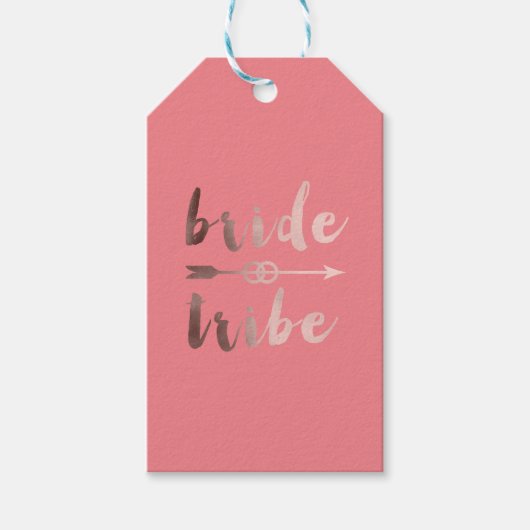 elegante roos gouden bruidribben bruiloft cadeaulabel (Voorkant)