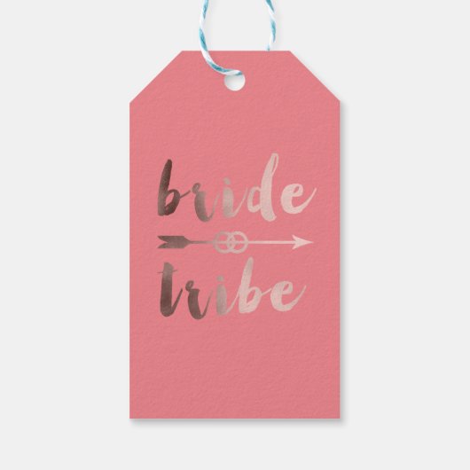 elegante roos gouden bruidribben bruiloft cadeaulabel (Achterkant)