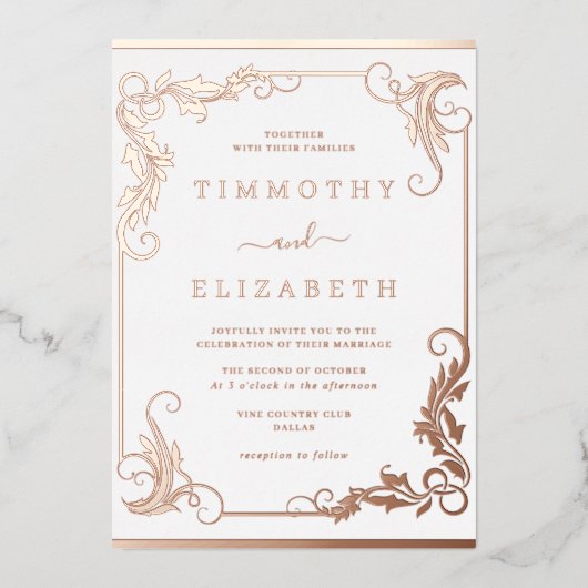 Elegante  Roos gouden bruiloft Folie Uitnodiging (Voorkant)