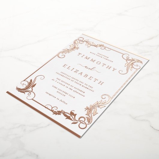 Elegante  Roos gouden bruiloft Folie Uitnodiging (Gedraaid)