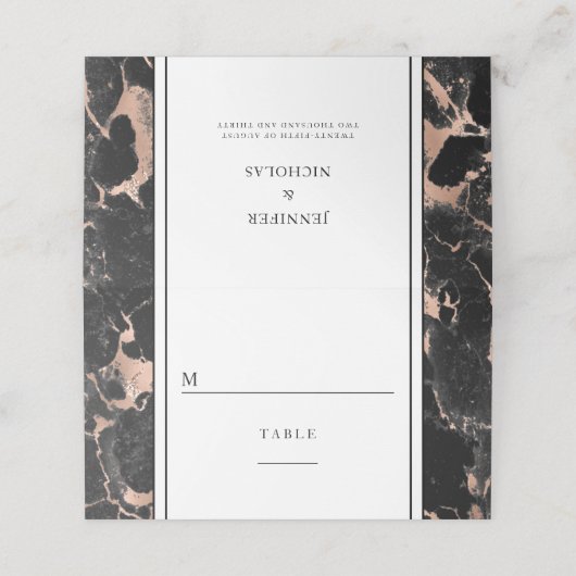 Elegante Roos gouden en zwarte marmeren bruiloft Plaatskaartje (Buitenkant ongevouwen)