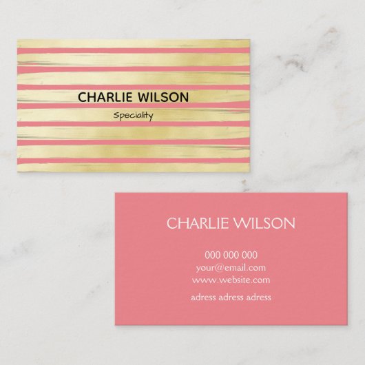 Elegante roos gouden folie gestreepte professional visitekaartje (Voorkant / Achterkant)