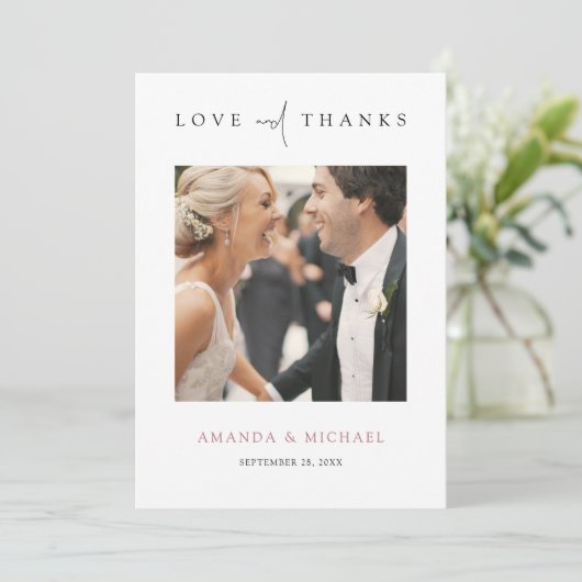 Elegante Roos gouden foto Dank u bruiloft Kaart (Staand voorkant)