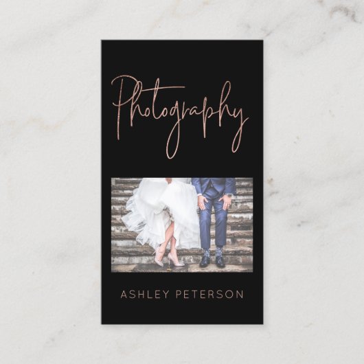 Elegante roos gouden fotografie Minimale typografi Visitekaartje (Voorkant)