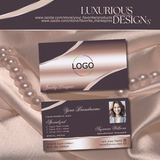 Elegante Roos Gouden Gebogen Decorlijnen Logo Foto Visitekaartje