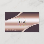 Elegante Roos Gouden Gebogen Decorlijnen Logo QR C Visitekaartje (Voorkant)