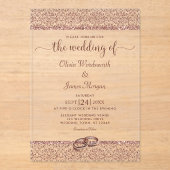 Elegante Roos Gouden Glitter Damask Wedding Acryl Uitnodigingen (Voorkant)