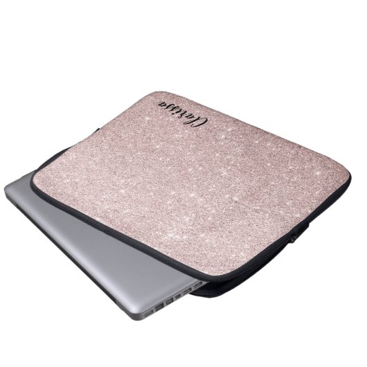 Elegante roos gouden glitter laptop sleeve (Voorkant onderkant)