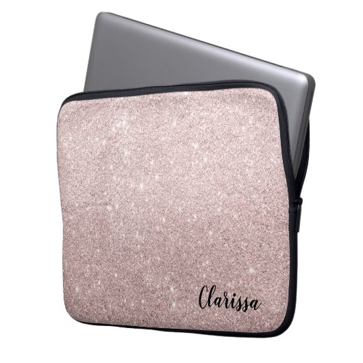 Elegante roos gouden glitter laptop sleeve (Voorkant Links)
